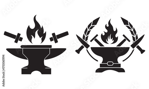 Blacksmith Tools Icons Set Forging, Metalwork, Gates, Anvils & Protective Gear

