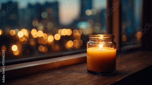 アロマキャンドルと夜の窓辺 / Aroma Candle by the Window at Night