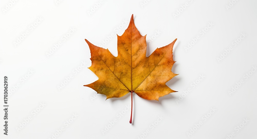 Fototapeta premium Autumn Leaf, Fall Foliage, Orange Leaf, Dried Leaf, Maple Leaf, Isolated Leaf, White Background, Nature Photography, Fall Colors, Autumn Colors, Seasonal Leaf, Thanksgiving Leaf, Autumn Decoratio