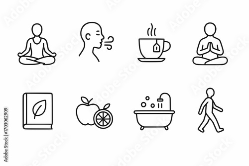 Minimalist line icons of holistic lifestyle and wellness