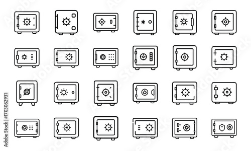 Home Insurance Line Icons Set – Property Protection, Financial Security, House Fire and Flood Risk, Mortgage Coverage, Business Insurance, Banking Security, Investment Protection, Real Estate Safety, 