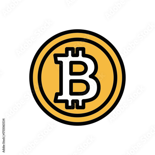 Bitcoin coin depicts currency symbol centrally isolated