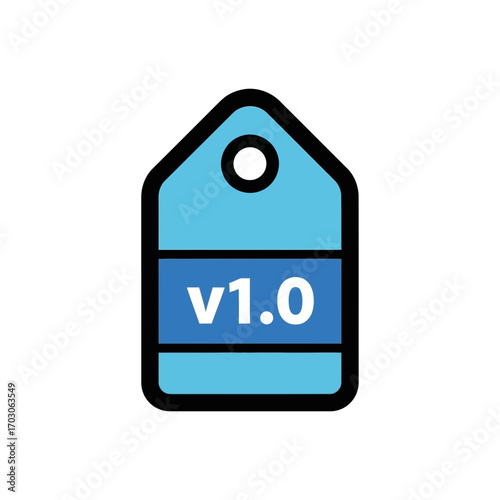 Blue tag displays version number in modern style