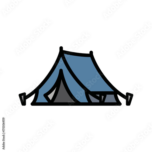 Blue tent stands camping site detailed cartoon