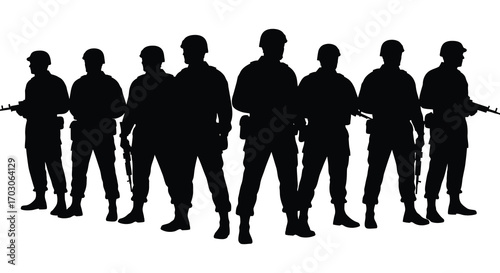 a group of soldiers standing in formation silhouette