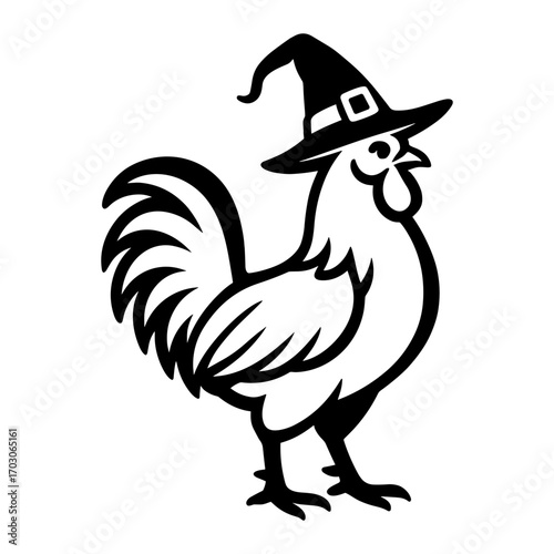 Rooster with Witch Hat
