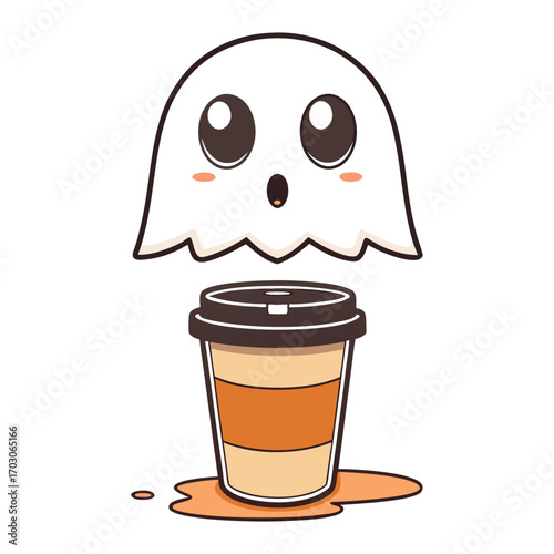Surprised Ghost Floating Above Spilled Coffee Cup halloween