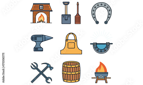 Blacksmith Tools and Forging Icons Anvils, Hammers, Welding, Safety Gear & Metalworking

