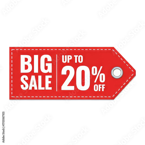 Red tag with big sale offer up to 20% off.