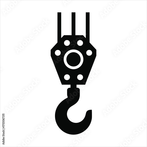 Crane Hook Vector Industrial Lift, Construction Equipment Silhouette