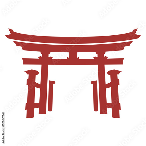 Torii Gate Vector Japanese Temple Entrance, Traditional Shrine Symbol Illustration