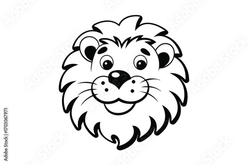 Cute Lion Face Cartoon Style on White Background