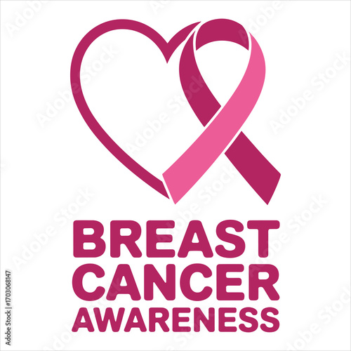 Breast Cancer Awareness Ribbon Vector Pink Heart Symbol Design