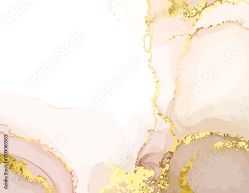 Abstract Gold and Pink Ink Wash Painting.