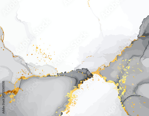 Abstract gray and gold ink landscape.