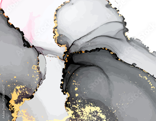 Abstract Ink Art with Gold Accents.