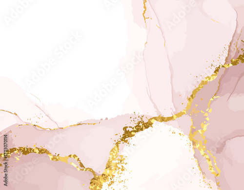 Elegant pink and gold alcohol ink abstract art background.