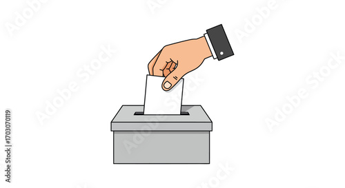 a hand placing paper into voting box for election