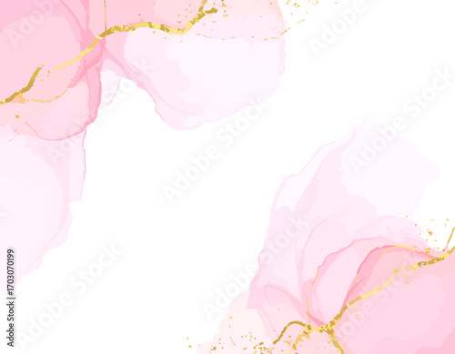 Elegant pink and gold alcohol ink abstract art background.