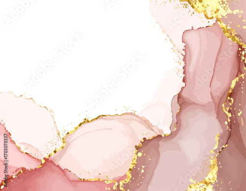 Abstract pink and gold marbled design.