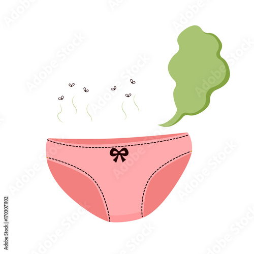 Cartoon illustration showing a female underwear with genital discharge, symbolizing bacterial infection and serious gynecological health problem