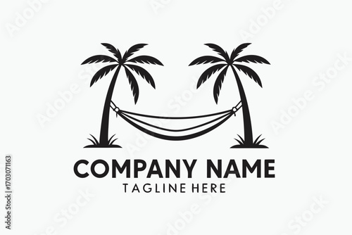 Wallpaper Mural Hammock between Two Palm Trees Art on White Background Torontodigital.ca