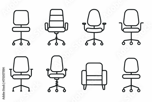 Minimalist line icons of office chairs and seating