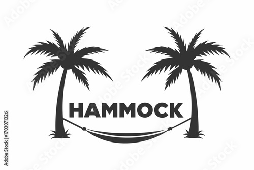 Hammock Between Two Palm Trees Simple Design on White