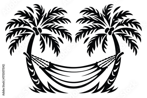 Hammock Hanging Between Palm Trees Simple On White Background