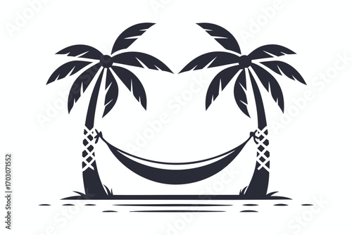 Hammock Between Two Palms Vector, Summer Relaxation, Island Getaway, White