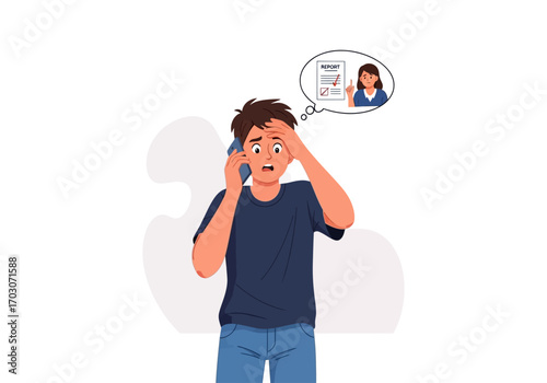 Stressed man on phone with woman and paperwork. Suitable for relationship, stress, work, communication, and lifestyle concepts.