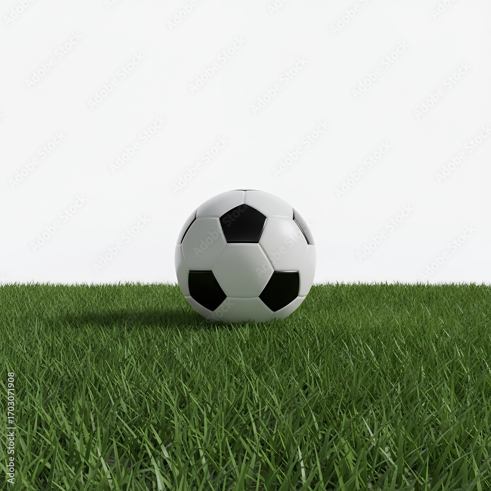 Obraz premium Soccer Ball on Grass, Sport, Game, Competition, Field, White Background, Recreation, Activity, Team, Athletic, Exercise, Fitness, Healthy, Lifestyle, Ball, Green Grass, Sports Equipment, Soccer M