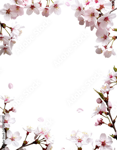Pink cherry blossoms frame, black background