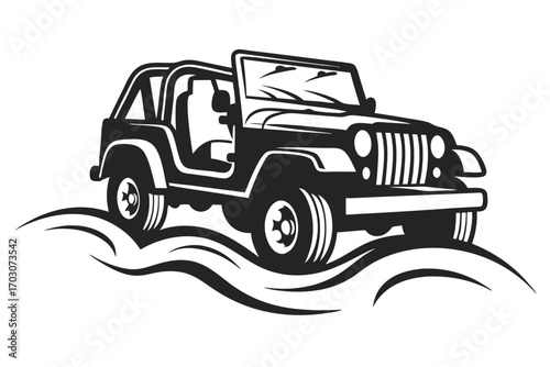 Jeep Off Road Vehicle Logo Design with Red Stripes and White Background