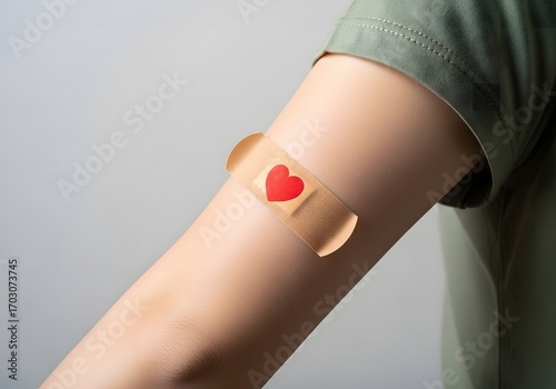 Arm with heart bandage post vaccination