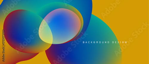 Abstract colorful overlapping circles create vibrant background. Yellow, blue, orange hues blend smoothly, modern design element.