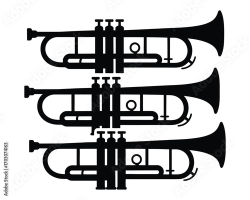 Trumpet Silhouette Vector – Set of Three Brass Instrument Icons