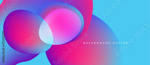 Vibrant abstract shapes overlap. Pink, blue hues blend creating dynamic background. Modern design feels energetic, fluid.