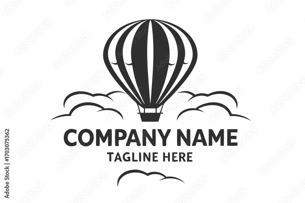 Fototapeta premium Monotone Hot Air Balloon with Clouds, Isolated on White Background, Art