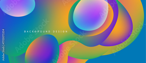 Abstract fluid shapes blend vibrant colors. Gradient transitions create dynamic visual effect. Modern design suitable backgrounds, presentations.