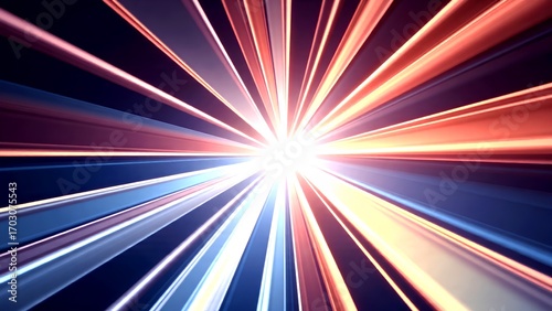 A vibrant burst of color and light rays radiating from a central point, creating a dynamic and energetic visual effect.