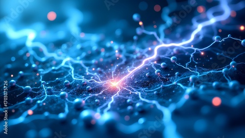 A vibrant digital representation of electric pathways and particles, showcasing energy flow and connections in a dynamic, abstract style.