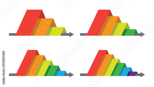 Set of colorful funnel sales infographic template for business. 3, 4, 5, and 6 level modern sales funnel diagram, presentation vector design.