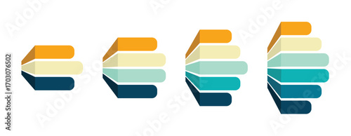 Blue orange growth and development chart. Business planning and financial progress diagram 3, 4, 5, and 6 parts