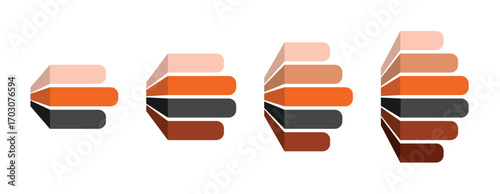Orange growth and development chart. Business planning and financial progress diagram 3, 4, 5, and 6 parts