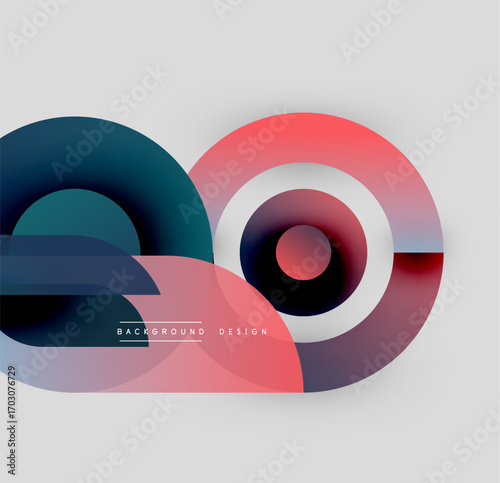 Abstract shapes overlap, creating vibrant color gradients. Modern design elements suggest dynamic composition, smooth transitions.