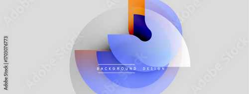 Abstract circles overlap, creating dynamic visual effect. Blue, orange hues dominate neutral background. Text reads background design.