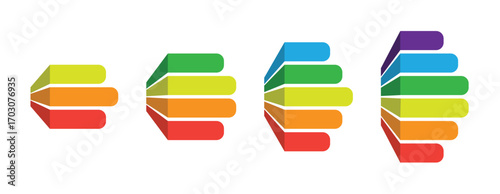 Colorful growth and development chart. Business planning and financial progress diagram 3, 4, 5, and 6 parts