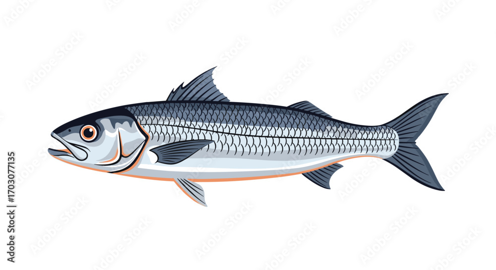 Obraz premium Elegant herring fish swimming in clear ocean waters with detailed scales and fins