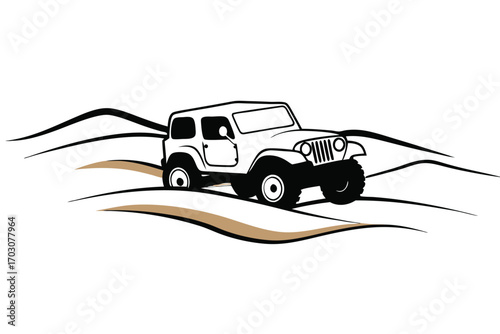 black and white jeep driving on terrain clip art preview